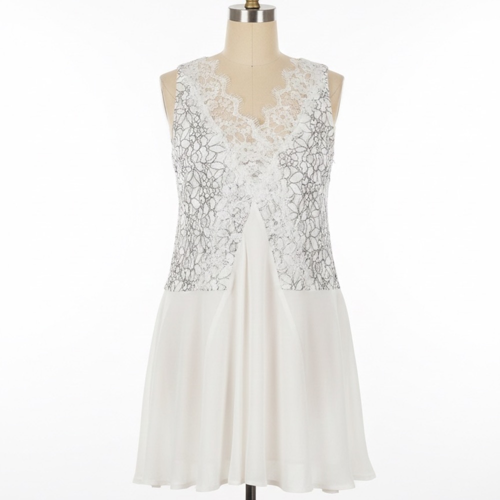 NWT White Lace Trim A-Line Mini Dress Tunic | Coastal Cowgirl Boho - Picture 2 of 16